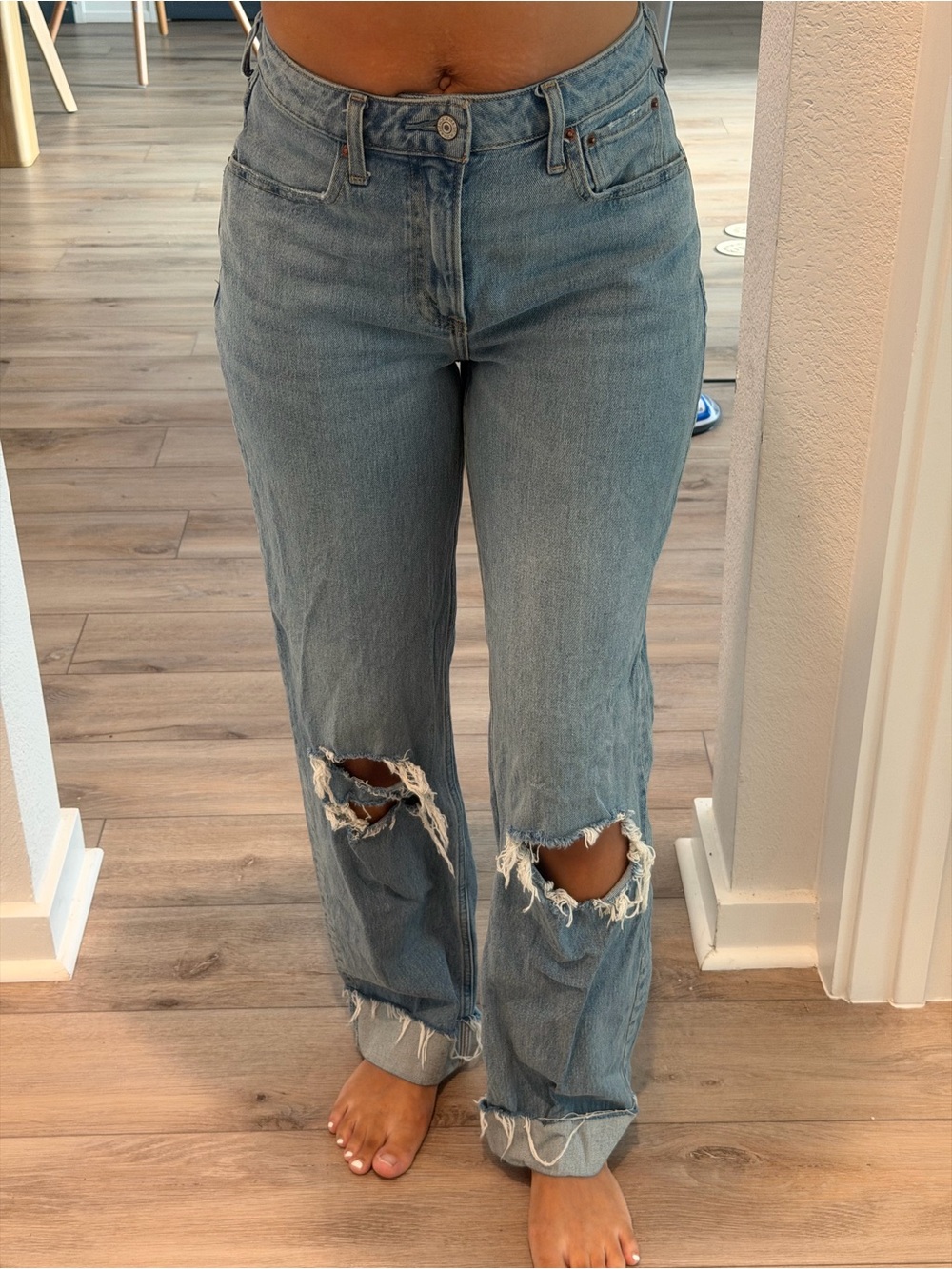 Abercrombie & Fitch Light Blue Distressed Straight-Leg Jeans CURVE LOVE